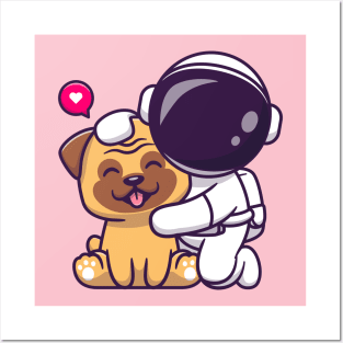 Cute Astronaut With Pug Dog Cartoon Posters and Art